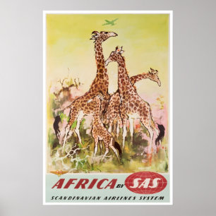 Arte Africana África Girafa Impressão Cartaz de Vi