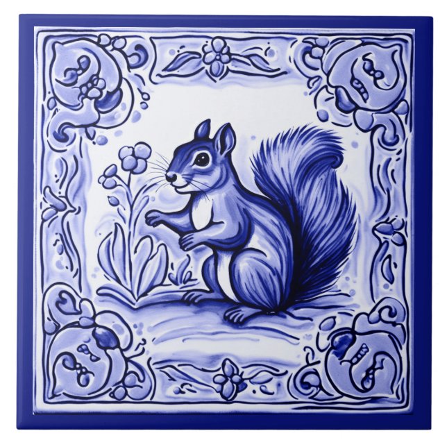 Arte Animal do Esquilo-de-Woodland Azul e Branco (Frente)