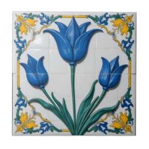 Arte Antiga Azul Tulipas Floral Nouveau
