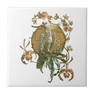 Arte Antiga Modernista, Papagaio Cacatua, Flores d