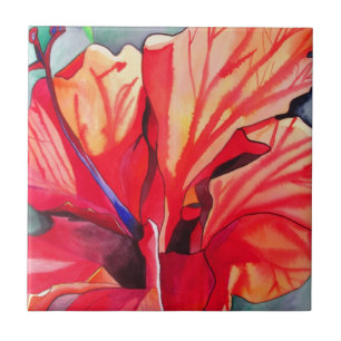 Arte aquarela de flor tropical Red Hibiscus