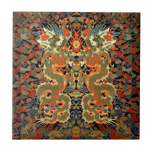 Arte Asiática de Impressão Têxtil de Dragão Chinês