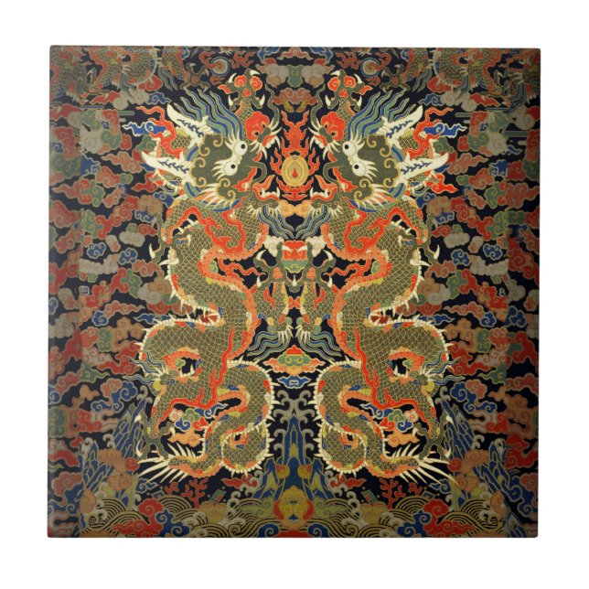 Arte Asiática de Impressão Têxtil de Dragão Chinês (Frente)