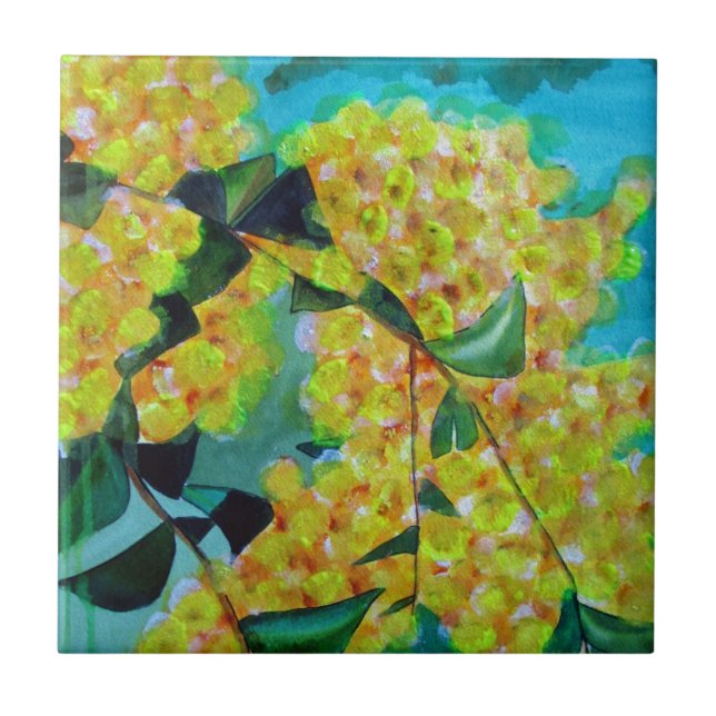 Arte australiana nativa da flor do Wattle amarelo (Frente)