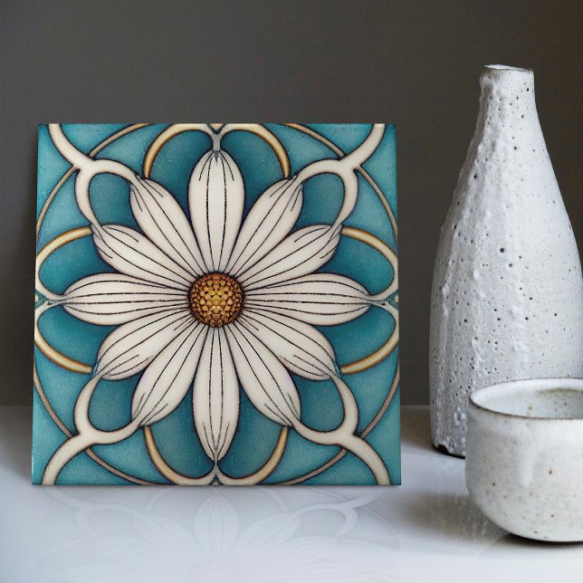 Arte Azul Daisy Arte Deco Parede Floral Arte Nouve (Criador carregado)