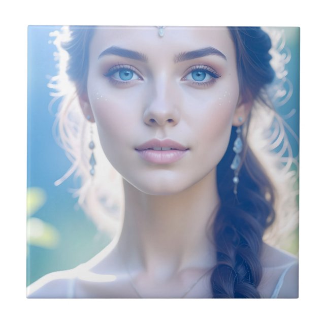 Arte Azulejo de Retrato de Olhos Azuis Eetéreos (Frente)