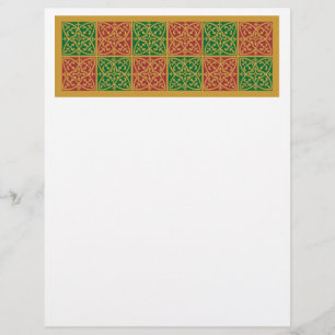 Arte Azulejo Vermelha e Verde sobre Padrão Dourado