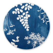 Arte Botânica de Samambaia em Azul Cianotipia Índi