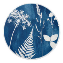 Arte Botânica de Samambaia em Azul Cianotipia Índi