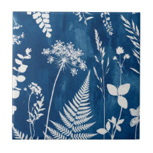 Arte Botânica de Samambaia em Azul Cianotipo Pruss