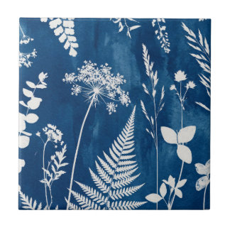 Arte Botânica de Samambaia em Azul Cianotipo Pruss