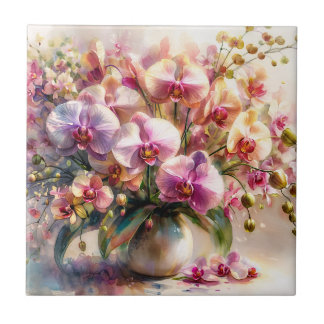 Arte Botânica Elegante em Aquarela de Orquídea