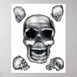 Arte branca do poster dos crânios humanos