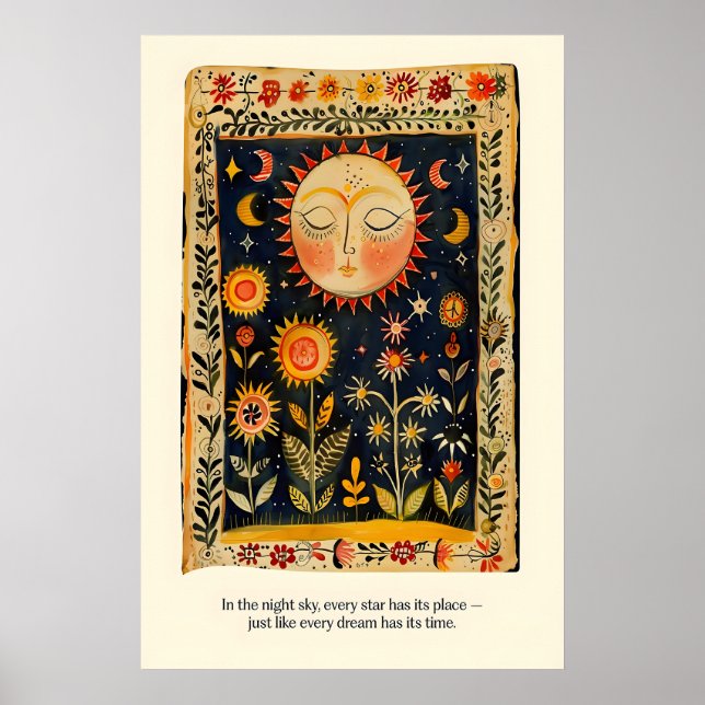 Arte Celestial do Sol e da Lua Impressão Arte Folc (Frente)
