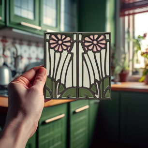 Arte Cinzenta Rosa Deco Parede Floral Arte Nouveau