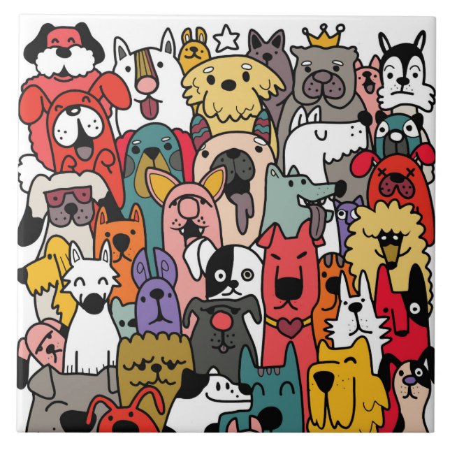 Arte colorida de rabiscos de cães (Frente)