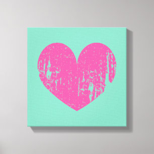 Arte cor-de-rosa verde das canvas do coração do