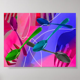 Arte Culinária Design Poster de Talheres Coloridos