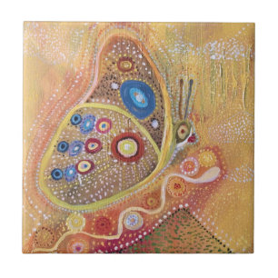 Arte da borboleta que pinta o azulejo cerâmico da