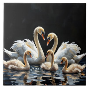 Arte da Família de Cisnes no Lago Negro