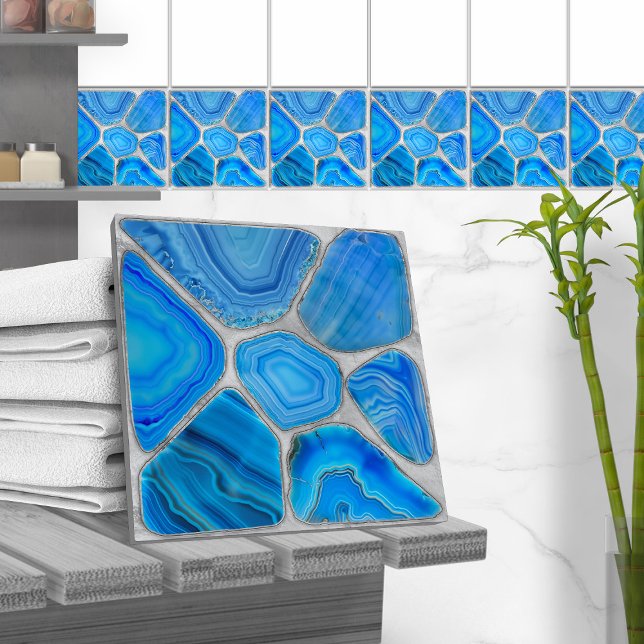 Arte da Flor do Mosaico de Blue Geode Agate (Criador carregado)
