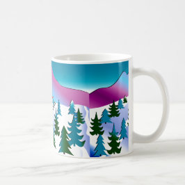 Arte da inclinação do esqui na caneca de café