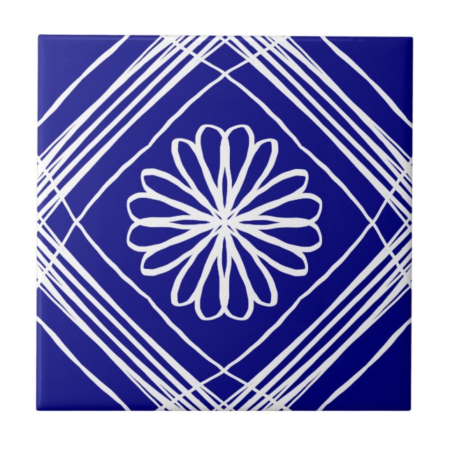 Arte da linha branca de Flor Moderna Azul (Frente)