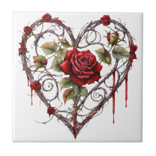 Arte da Vinha do Coração Rosa Vermelho Gótico Vint