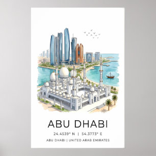 Arte de Abu Dhabi Impressão Skyline com Grande Mes