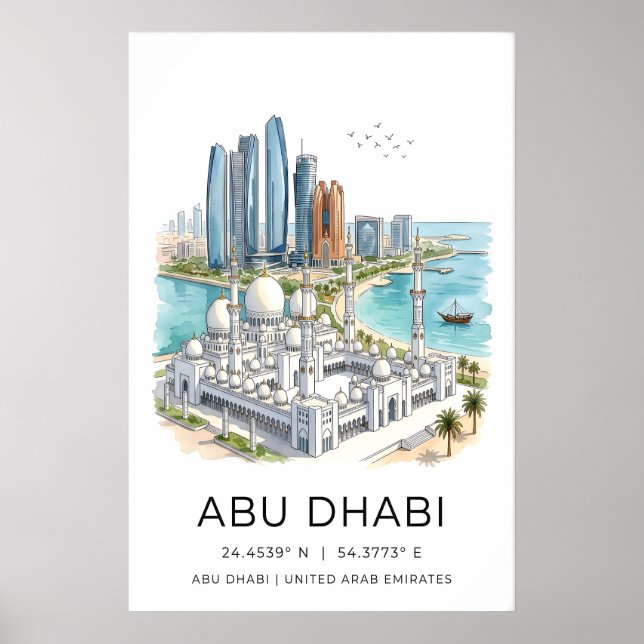 Arte de Abu Dhabi Impressão Skyline com Grande Mes (Frente)