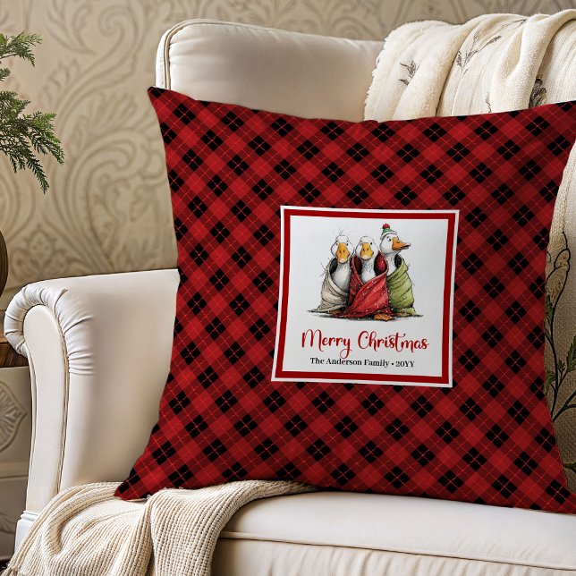 Arte de Almofada de Lançamento Caprichosa de Ganso (Christmas Quirky Goose Whimsy Throw Pillow Art)