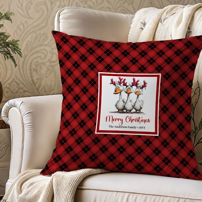 Arte de Almofada de Lançamento Caprichosa de Ganso (Christmas Silly Goose Whimsical Throw Pillow Art)
