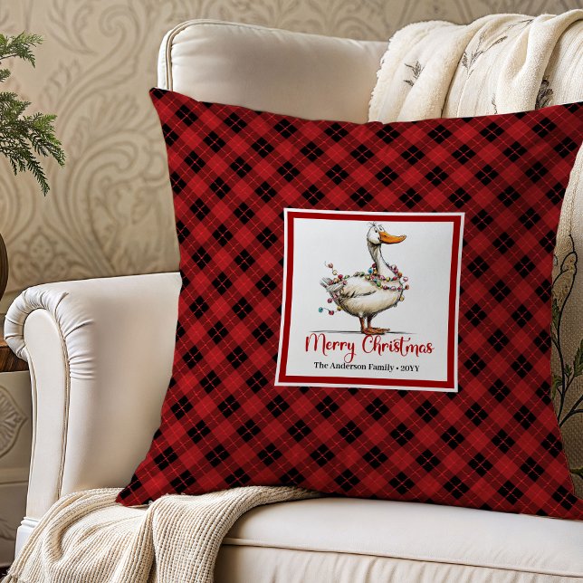 Arte de Almofada de Lançamento com Patos Engraçado (Christmas Funny Geese Whimsy Throw Pillow Art)
