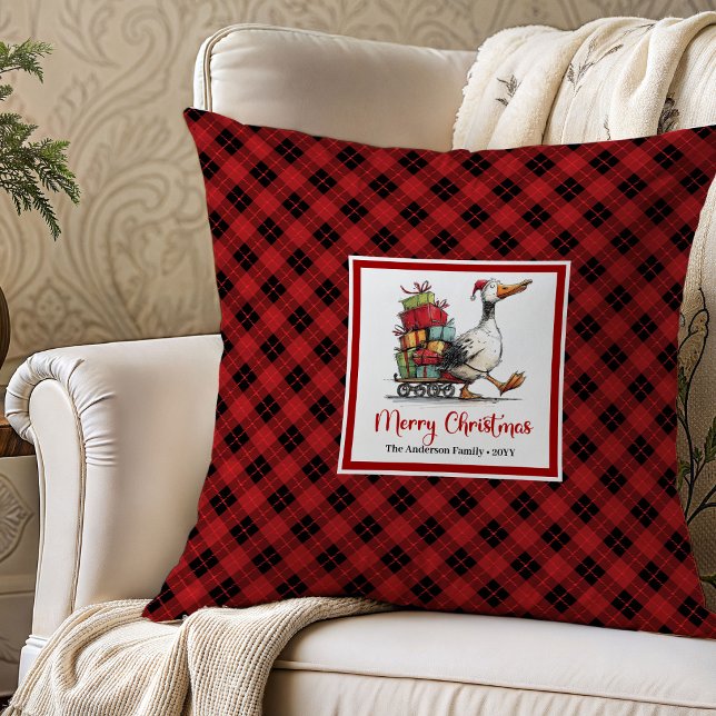 Arte de Almofada de Lançamento Divertida de Gansos (Christmas Funny Geese Playful Throw Pillow Art)