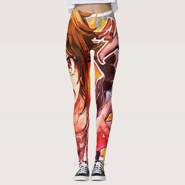 Arte de Anime de Menina em Legging Personalizada (Frente)