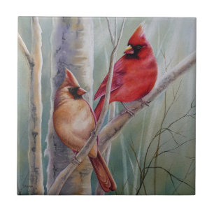 Arte de Aquarela com Par de Pássaro Cardinho Nort