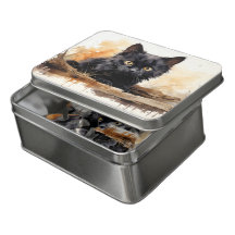 Arte de Aquarela de Gato Preto Cinto