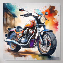 Arte de Aquarela de Motociclos Vibrantes