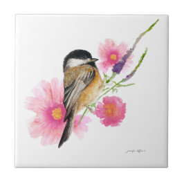Arte de Aquarela Preta-Chickadee com Capas