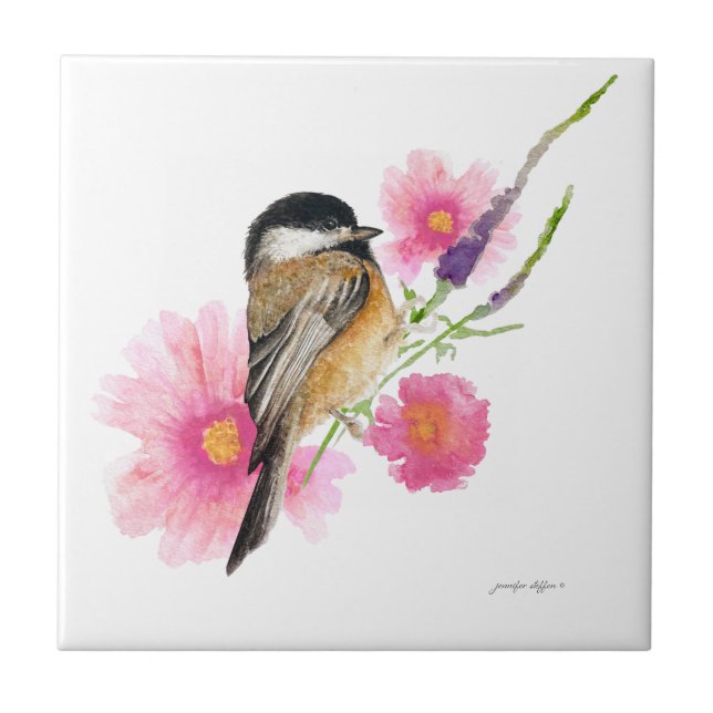 Arte de Aquarela Preta-Chickadee com Capas (Frente)
