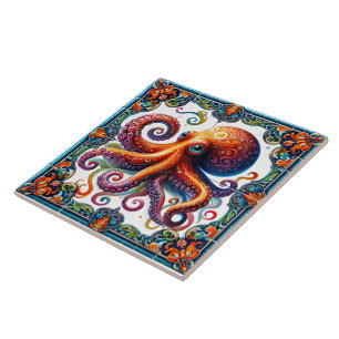 Arte De Azulejo De Octopus Vibrante Representando
