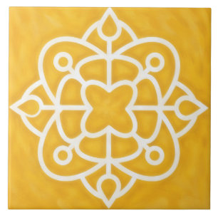Arte de Azulejo Decorativo Dourado e Branco