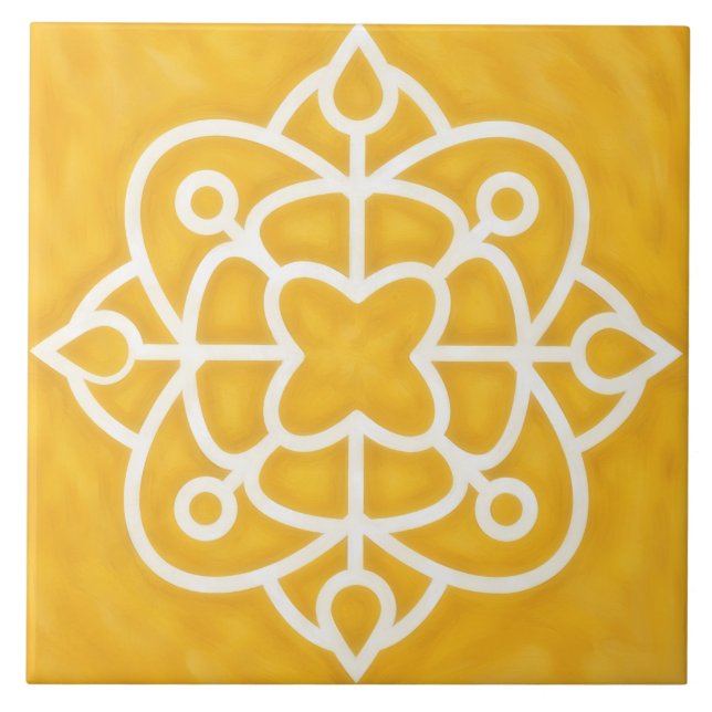 Arte de Azulejo Decorativo Dourado e Branco (Frente)