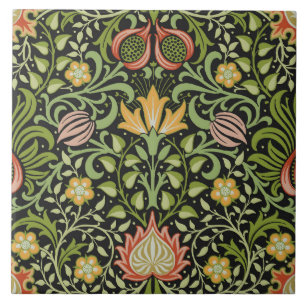 Arte de Azulejo Floral Persa Preto William Morris