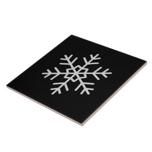 Arte de Azulejo Preto Sólido com Acento de Floco d