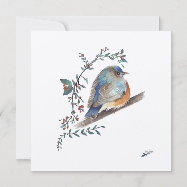 Arte de Bagas de Aguarela Bluebird Greenery (Frente)
