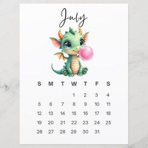 Arte de Bebê Dragão de Julho Impressão de Fantasia
