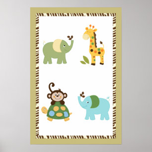 Arte de berçário divertida na selva Poster 16x24