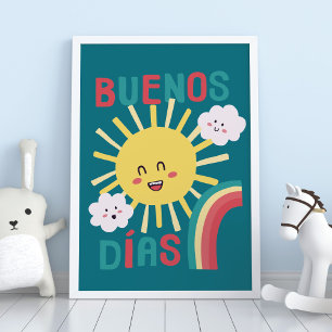 Arte de Berçário do Sol Feliz Azul em Poster em Es