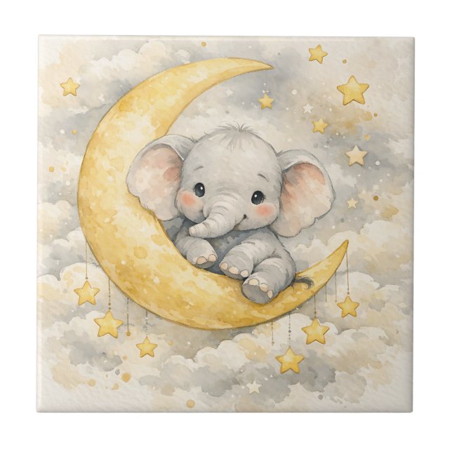 Arte de Berçário Lua de Elefante Fofa (Frente)